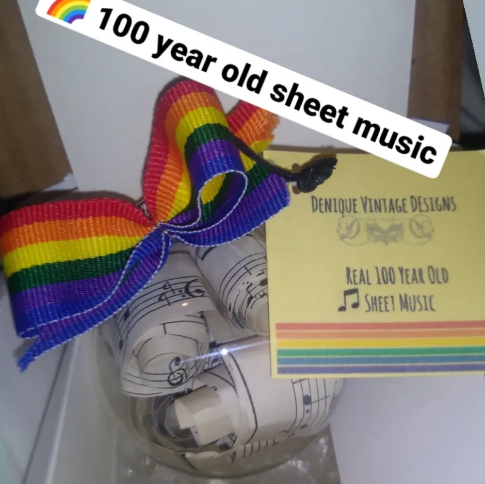 Rainbow Antique Sheet Music Glass Christmas Ornament